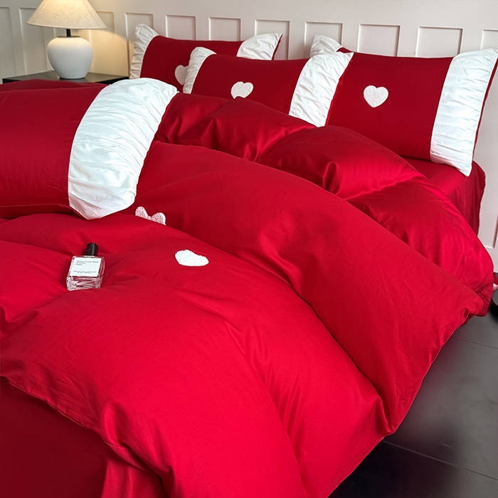 91家纺网 家纺一手货源 找家纺 理想家家纺 2025新款纯棉轻奢刺绣四件套-心愿系列 心愿-红