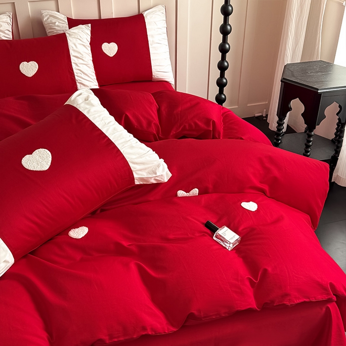 91家纺网 家纺一手货源 找家纺 理想家家纺 2025新款纯棉轻奢刺绣四件套-心愿系列 心愿-红