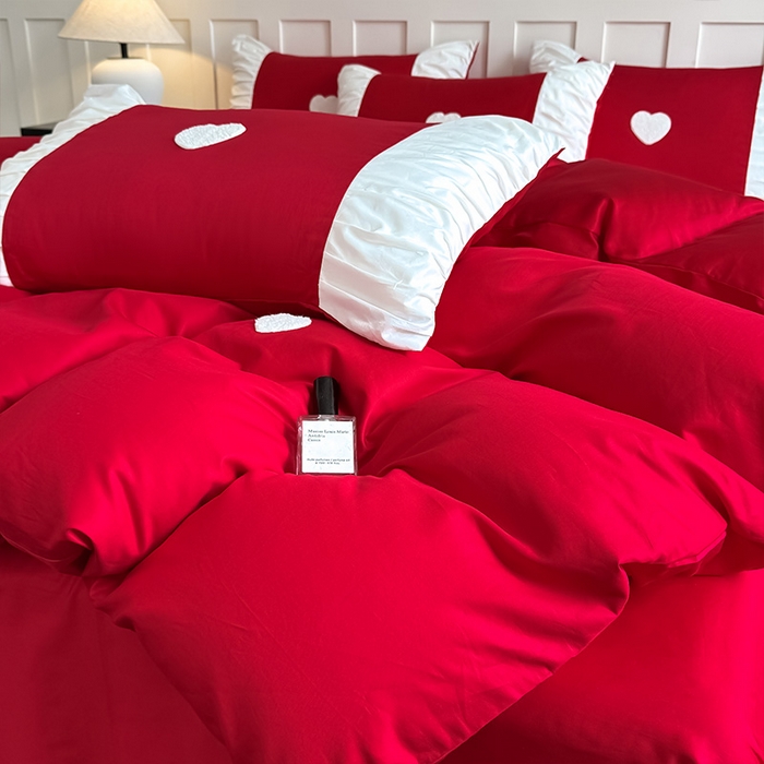 91家纺网 家纺一手货源 找家纺 理想家家纺 2025新款纯棉轻奢刺绣四件套-心愿系列 心愿-红