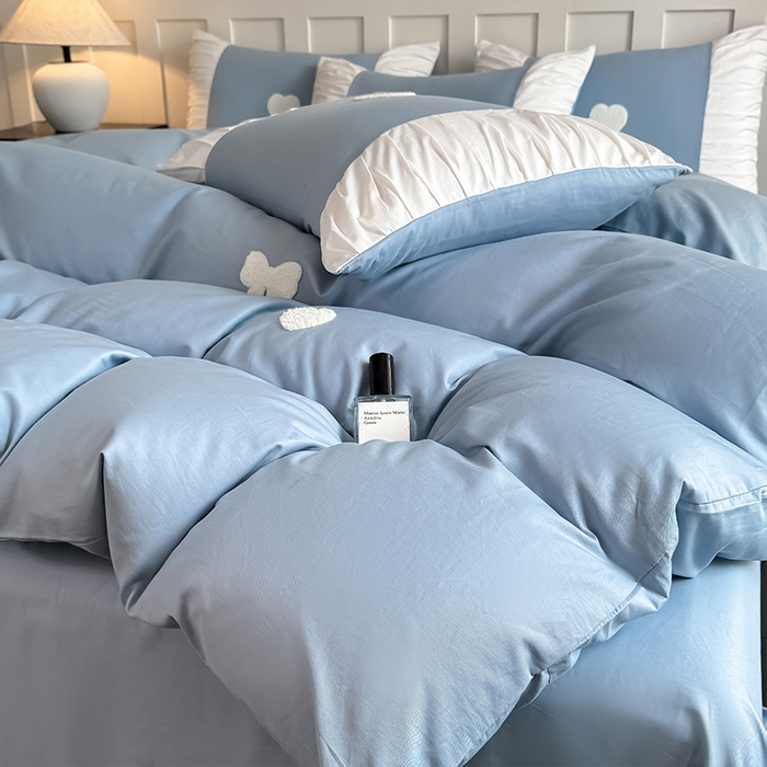 91家纺网 家纺一手货源 找家纺 理想家家纺 2025新款纯棉轻奢刺绣四件套-心愿系列 心愿-蓝