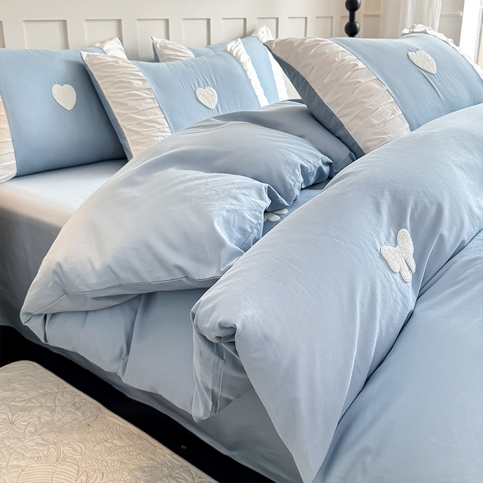 91家纺网 家纺一手货源 找家纺 理想家家纺 2025新款纯棉轻奢刺绣四件套-心愿系列 心愿-蓝