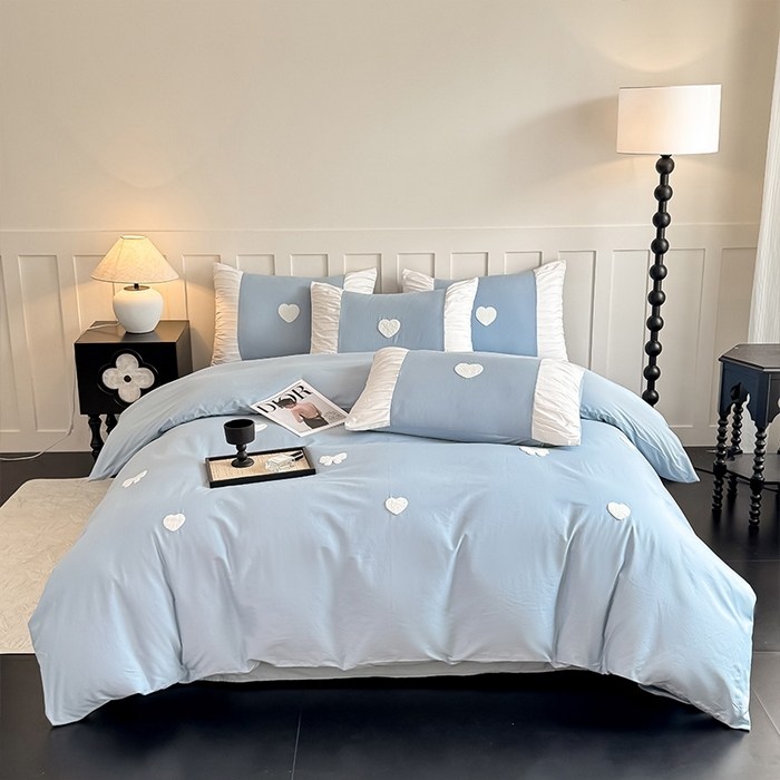 91家纺网 家纺一手货源 找家纺 理想家家纺 2025新款纯棉轻奢刺绣四件套-心愿系列 心愿-蓝