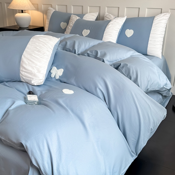 91家纺网 家纺一手货源 找家纺 理想家家纺 2025新款纯棉轻奢刺绣四件套-心愿系列 心愿-蓝