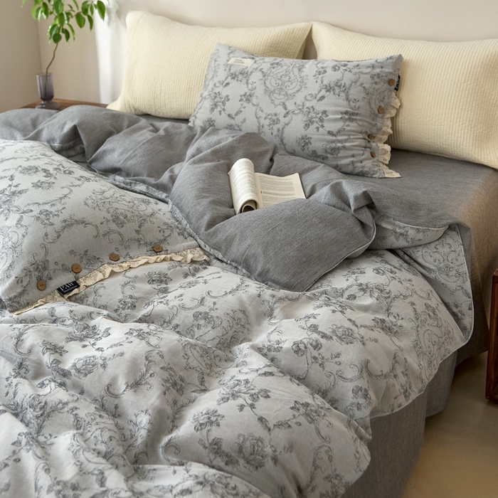 91家纺网 家纺一手货源 找家纺 大彩家居 2025新款棉麻提花四件套 洛可花影