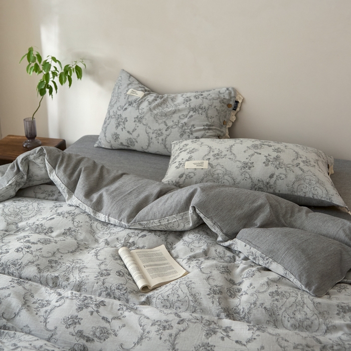 91家纺网 家纺一手货源 找家纺 大彩家居 2025新款棉麻提花四件套 洛可花影