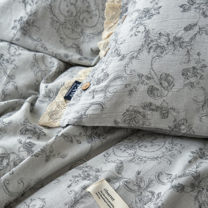 91家纺网 家纺一手货源 找家纺 大彩家居 2025新款棉麻提花四件套 洛可花影