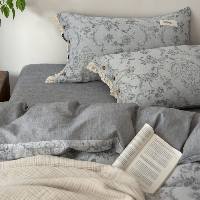 91家纺网 家纺一手货源 找家纺 大彩家居 2025新款棉麻提花四件套 洛可花影