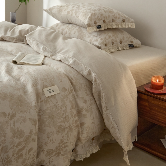 91家纺网 家纺一手货源 找家纺 大彩家居 2025新款棉麻提花四件套 米野