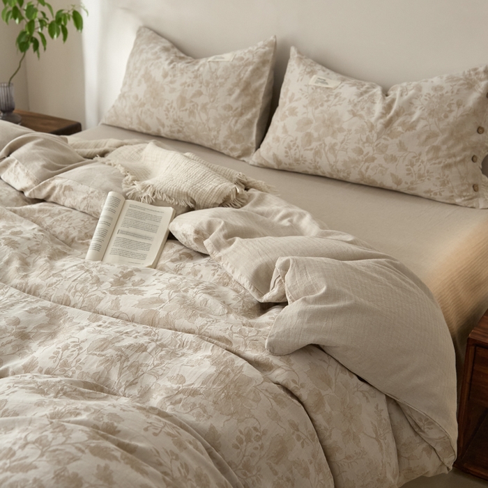 91家纺网 家纺一手货源 找家纺 大彩家居 2025新款棉麻提花四件套 米野