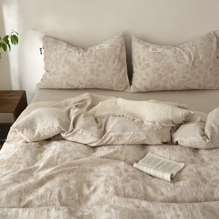 91家纺网 家纺一手货源 找家纺 大彩家居 2025新款棉麻提花四件套 米野