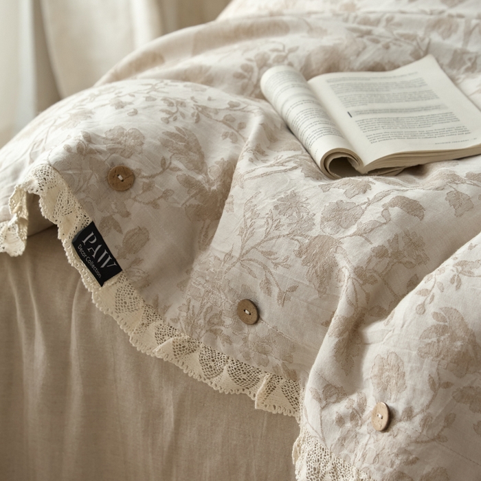 91家纺网 家纺一手货源 找家纺 大彩家居 2025新款棉麻提花四件套 米野