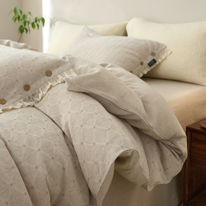 91家纺网 家纺一手货源 找家纺 大彩家居 2025新款棉麻提花四件套 素简