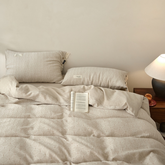 91家纺网 家纺一手货源 找家纺 大彩家居 2025新款棉麻提花四件套 素简