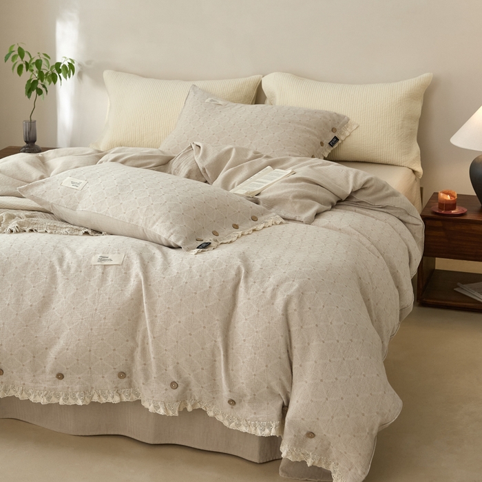 91家纺网 家纺一手货源 找家纺 大彩家居 2025新款棉麻提花四件套 素简