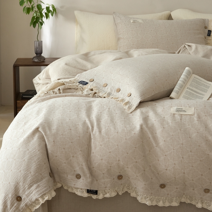 91家纺网 家纺一手货源 找家纺 大彩家居 2025新款棉麻提花四件套 素简