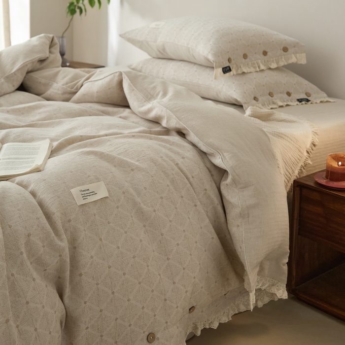 91家纺网 家纺一手货源 找家纺 大彩家居 2025新款棉麻提花四件套 素简