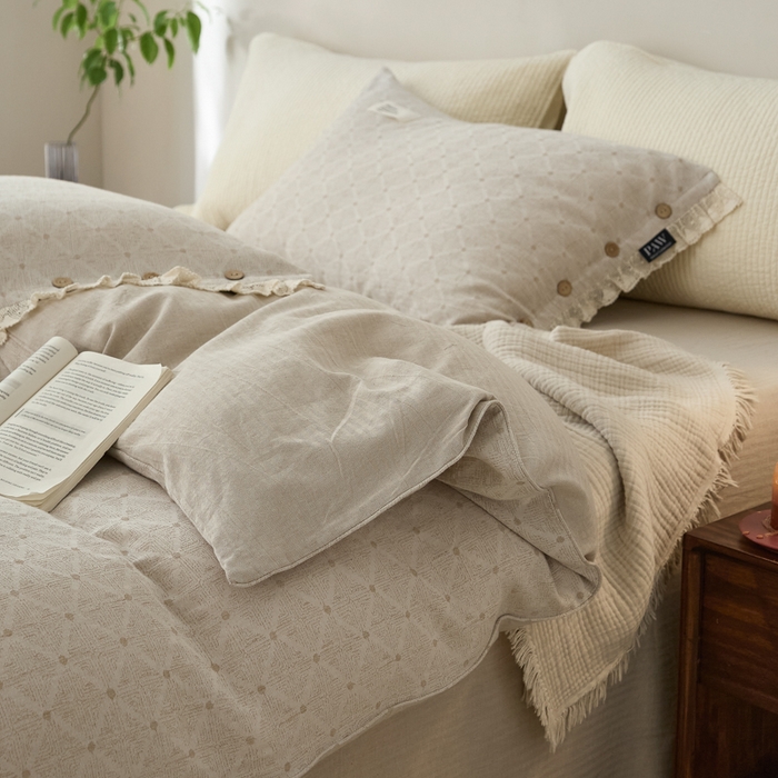 91家纺网 家纺一手货源 找家纺 大彩家居 2025新款棉麻提花四件套 素简