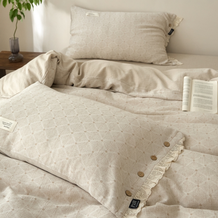 91家纺网 家纺一手货源 找家纺 大彩家居 2025新款棉麻提花四件套 素简