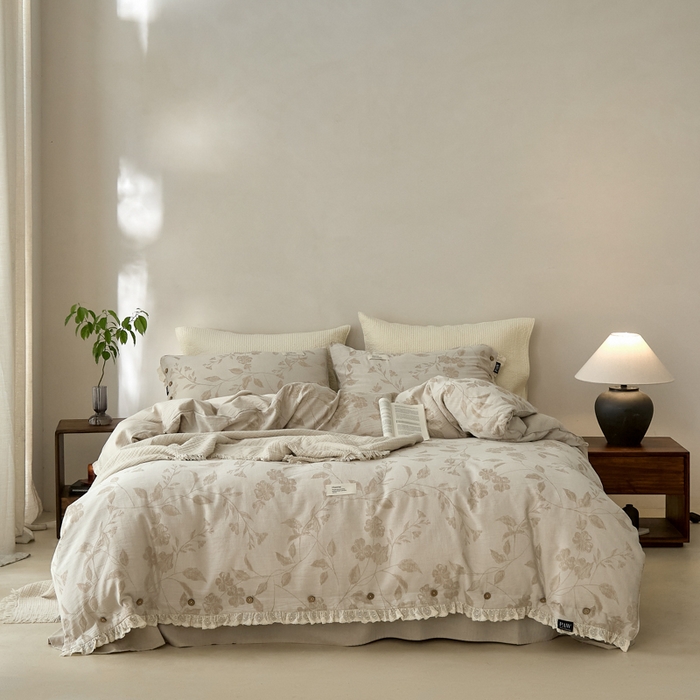 大彩家居 2025新款棉麻提花四件套 叶影