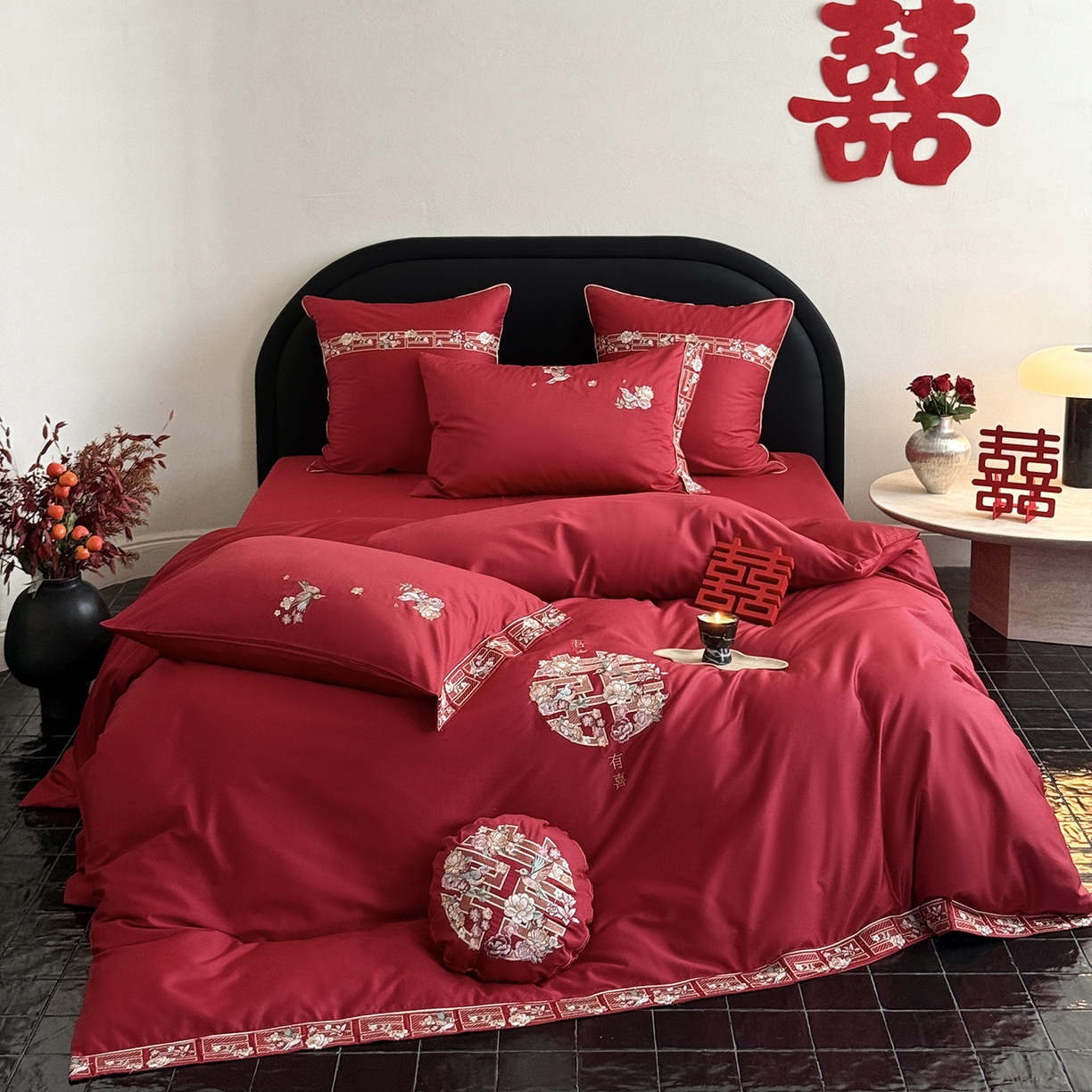 91家纺网 家纺一手货源 找家纺 （总）江涞 2025新款长绒棉刺绣四件套-喜临门