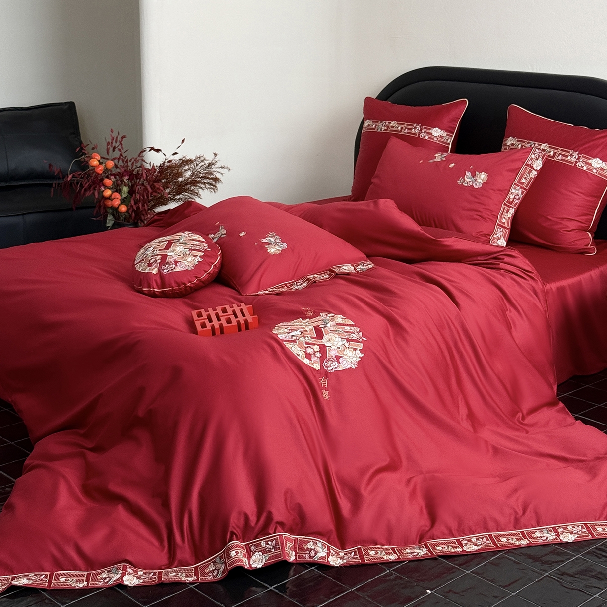 91家纺网 家纺一手货源 找家纺 （总）江涞 2025新款长绒棉刺绣四件套-喜临门