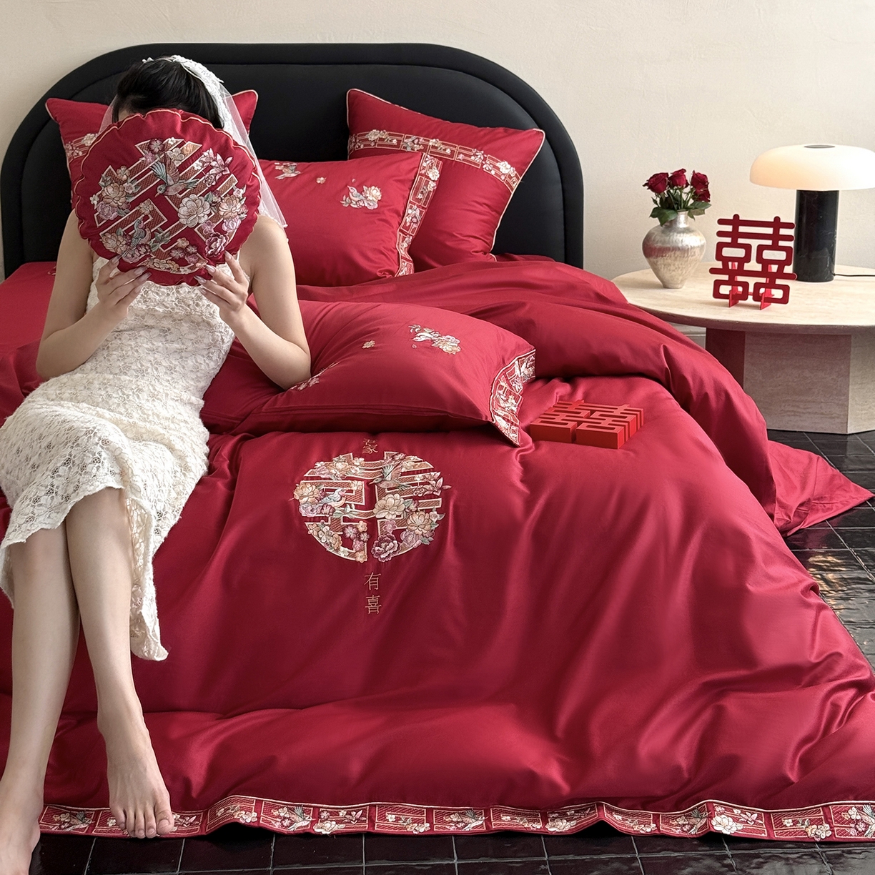 91家纺网 家纺一手货源 找家纺 （总）江涞 2025新款长绒棉刺绣四件套-喜临门