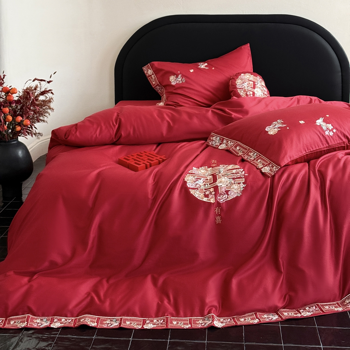 91家纺网 家纺一手货源 找家纺 （总）江涞 2025新款长绒棉刺绣四件套-喜临门