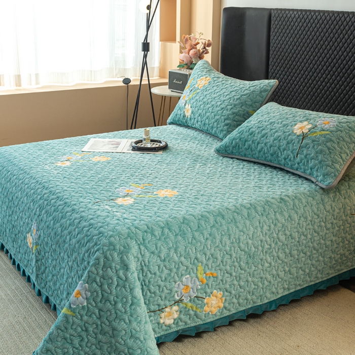 91家纺网 家纺一手货源 找家纺 梓依家纺 2025新款牛奶绒花边单床盖三件套四件套 花语