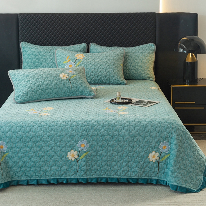 91家纺网 家纺一手货源 找家纺 梓依家纺 2025新款牛奶绒花边单床盖三件套四件套 花语