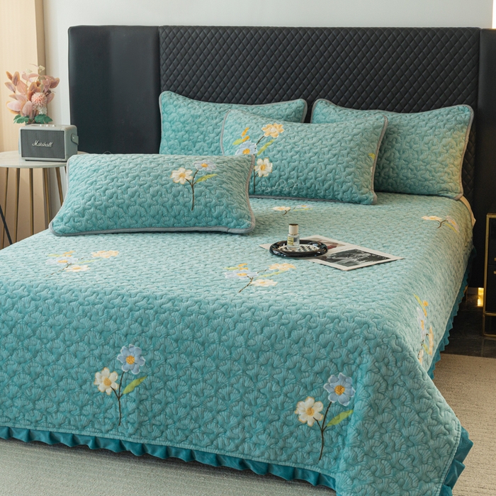 91家纺网 家纺一手货源 找家纺 梓依家纺 2025新款牛奶绒花边单床盖三件套四件套 花语