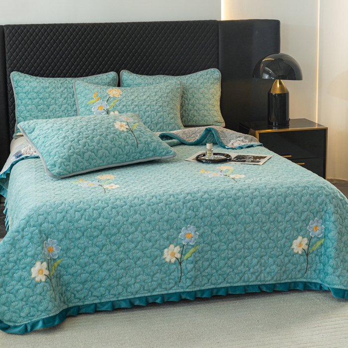 91家纺网 家纺一手货源 找家纺 梓依家纺 2025新款牛奶绒花边单床盖三件套四件套 花语