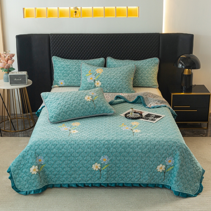 91家纺网 家纺一手货源 找家纺 梓依家纺 2025新款牛奶绒花边单床盖三件套四件套 花语