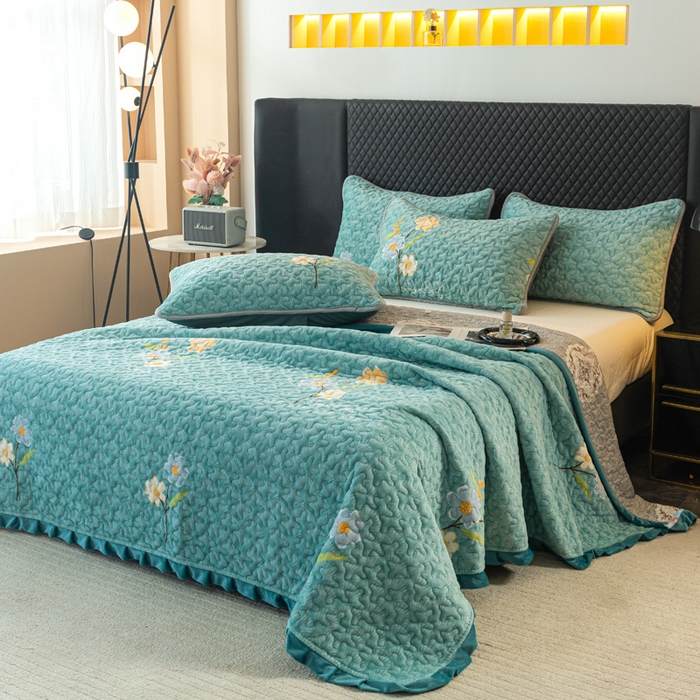 91家纺网 家纺一手货源 找家纺 梓依家纺 2025新款牛奶绒花边单床盖三件套四件套 花语