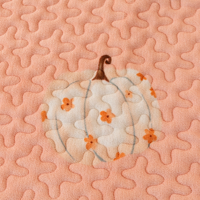 91家纺网 家纺一手货源 找家纺 梓依家纺 2025新款牛奶绒花边单床盖三件套四件套 可爱南瓜-卡其