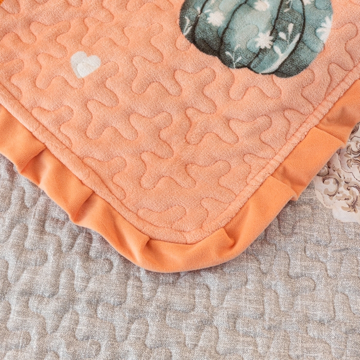 91家纺网 家纺一手货源 找家纺 梓依家纺 2025新款牛奶绒花边单床盖三件套四件套 可爱南瓜-卡其