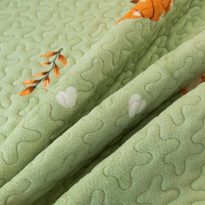 91家纺网 家纺一手货源 找家纺 梓依家纺 2025新款牛奶绒花边单床盖三件套四件套 可爱南瓜-绿