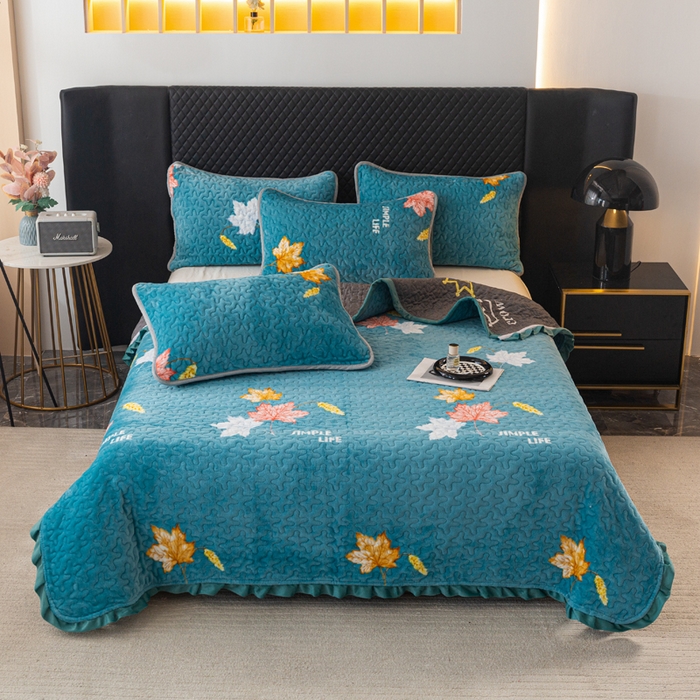 91家纺网 家纺一手货源 找家纺 梓依家纺 2025新款牛奶绒花边单床盖三件套四件套 摇曳