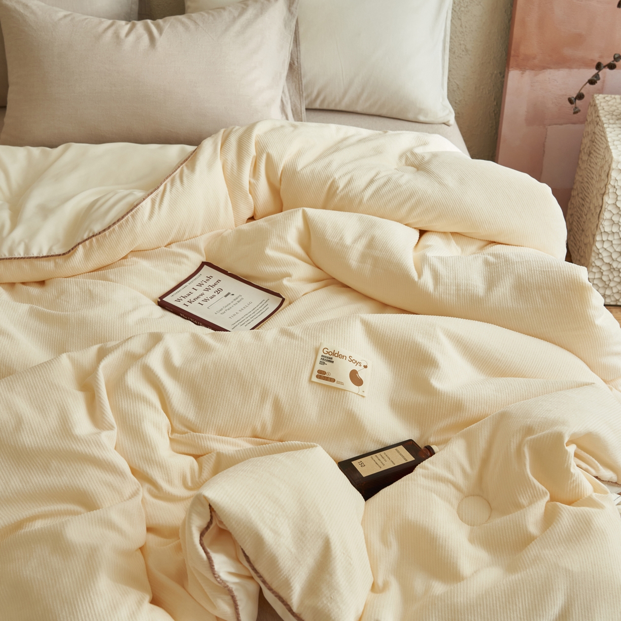 91家纺网 家纺一手货源 找家纺 子由家居 2025新款家居雪尼尔植绒大豆被 雪尼尔-米白