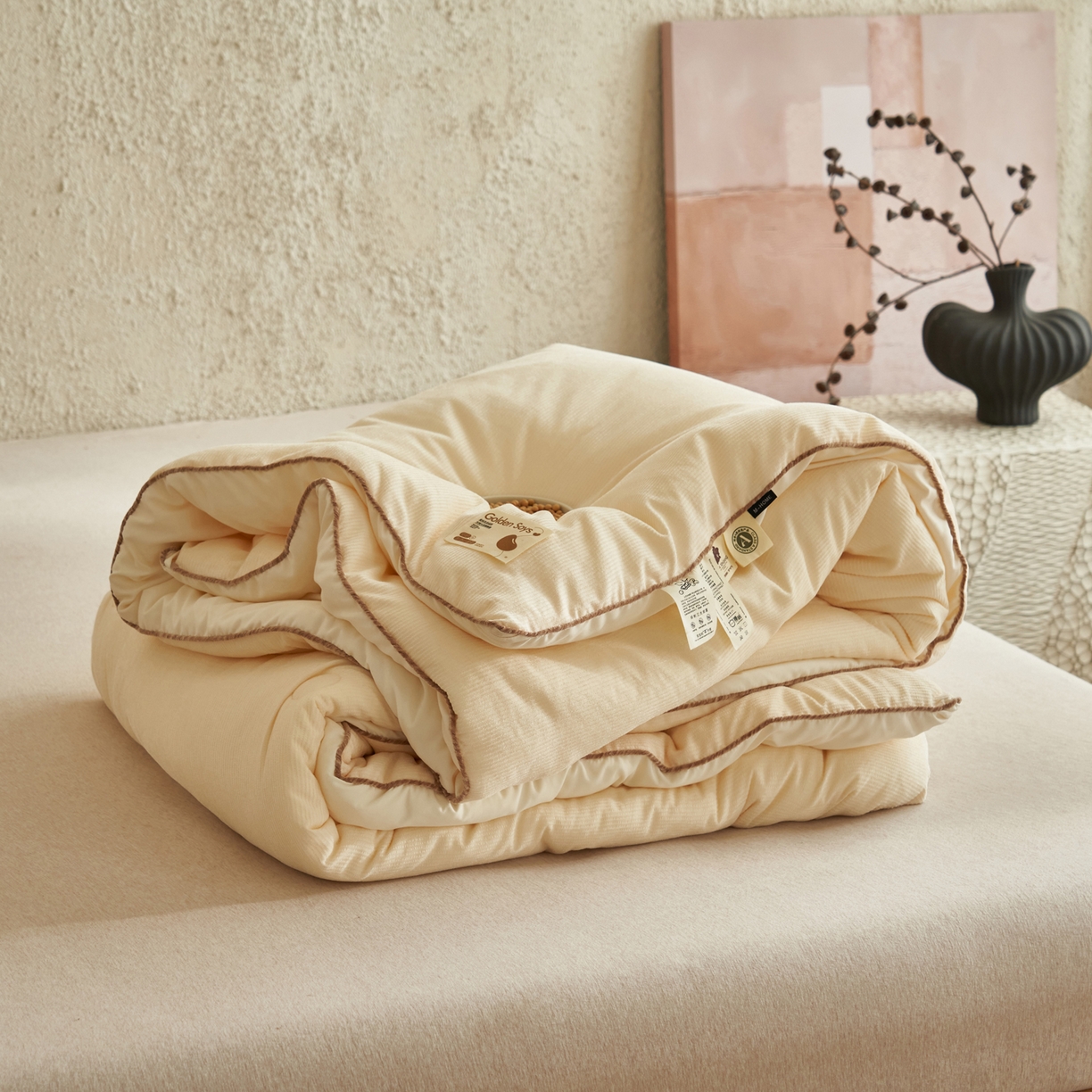 91家纺网 家纺一手货源 找家纺 子由家居 2025新款家居雪尼尔植绒大豆被 雪尼尔-米白