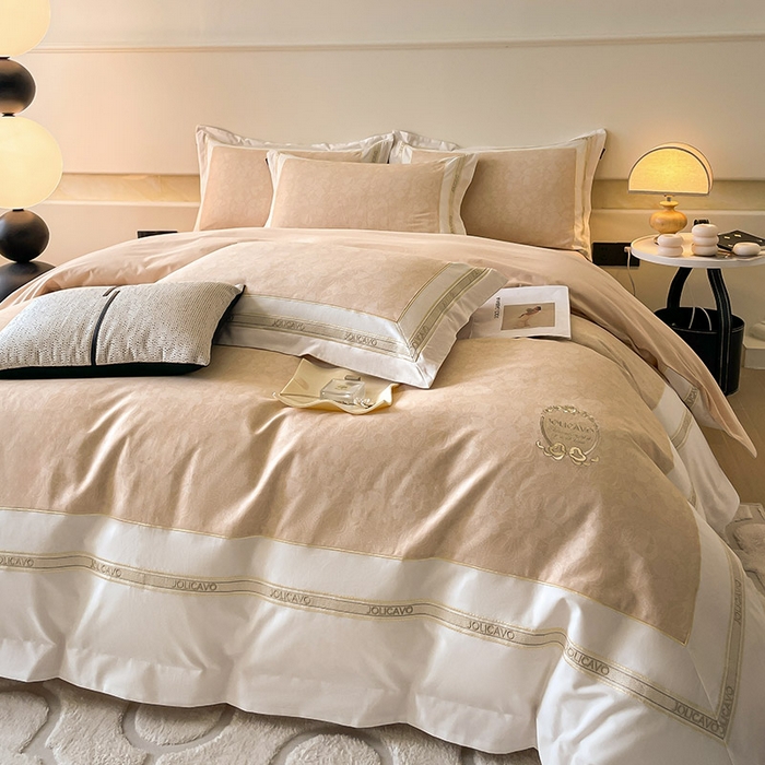 91家纺网 家纺一手货源 找家纺 2025年新款秋冬加厚A类全棉磨毛双面保暖四件套纯棉数码印花全工艺刺绣轻奢风床上用品 香颂黄