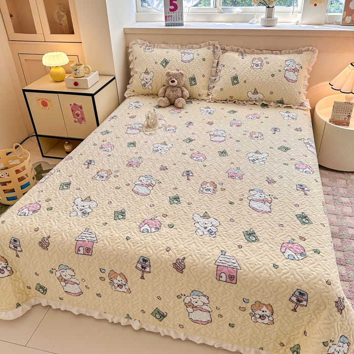 91家纺网 家纺一手货源 找家纺 （总）岚吉家纺 2025新款牛奶绒小花边床盖三件套