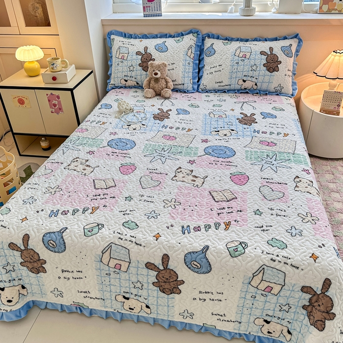 91家纺网 家纺一手货源 找家纺 （总）岚吉家纺 2025新款牛奶绒小花边床盖三件套