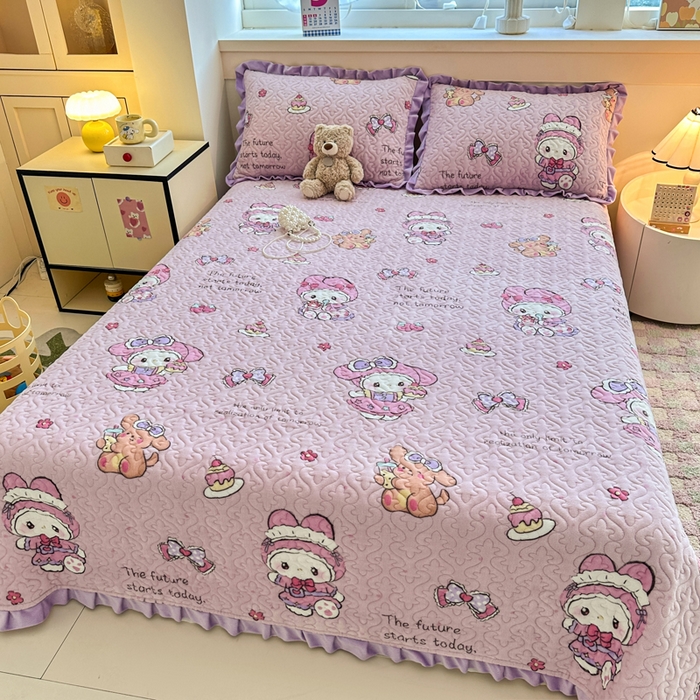 91家纺网 家纺一手货源 找家纺 （总）岚吉家纺 2025新款牛奶绒小花边床盖三件套