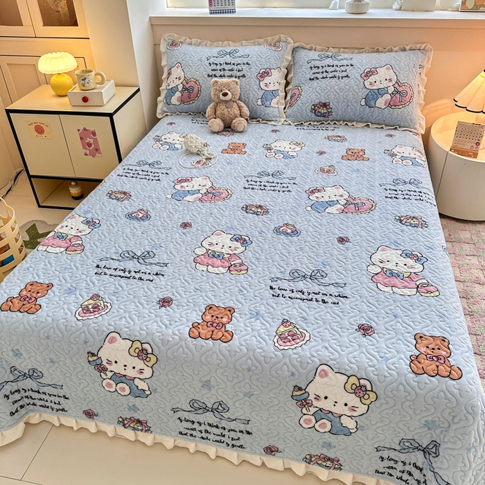 91家纺网 家纺一手货源 找家纺 （总）岚吉家纺 2025新款牛奶绒小花边床盖三件套