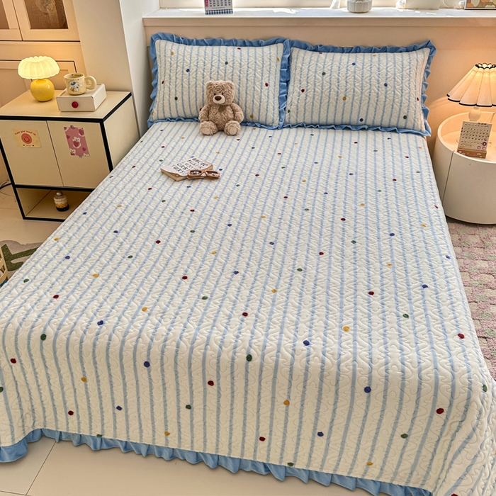 91家纺网 家纺一手货源 找家纺 （总）岚吉家纺 2025新款牛奶绒小花边床盖三件套