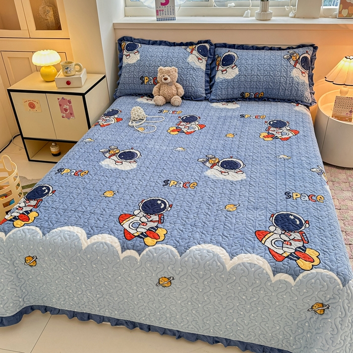 91家纺网 家纺一手货源 找家纺 （总）岚吉家纺 2025新款牛奶绒小花边床盖三件套