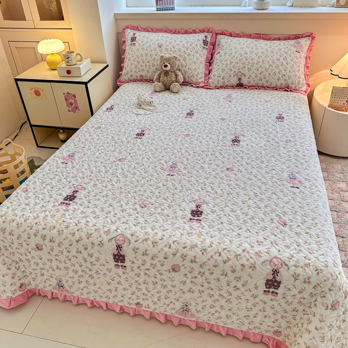 91家纺网 家纺一手货源 找家纺 （总）岚吉家纺 2025新款牛奶绒小花边床盖三件套