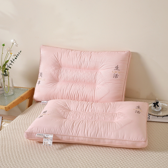 91家纺网 家纺一手货源 找家纺 云熙枕业 2025新款简单生活护颈枕  枕头枕芯 粉色高枕/只