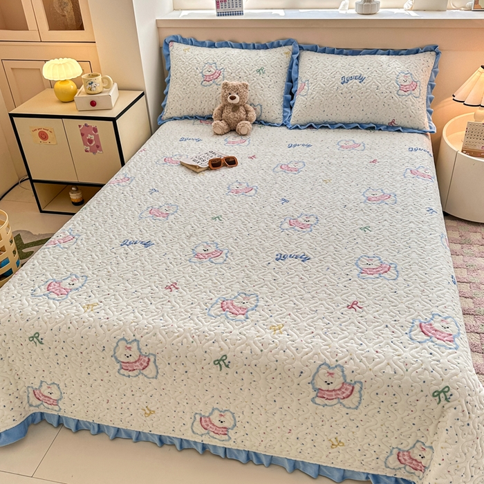 91家纺网 家纺一手货源 找家纺 （总）岚吉家纺 2025新款牛奶绒小花边床盖三件套