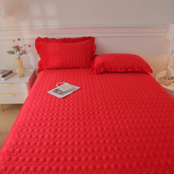 91家纺网 家纺一手货源 找家纺 怡源梦  2025新款夹棉床笠-甜心公主系列 大红色